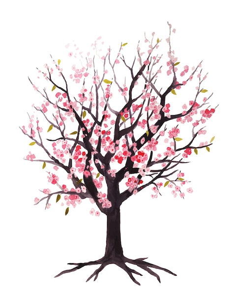 Watercolor Texture with flowers tree Sakura Vector