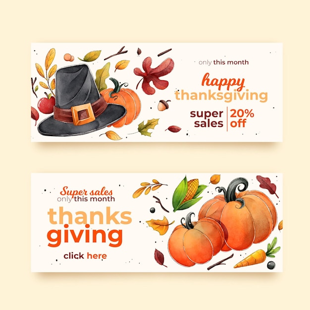 Vector watercolor thanksgiving banners