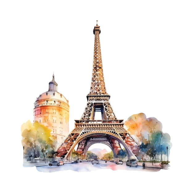 Watercolor Tour Eiffel on white background