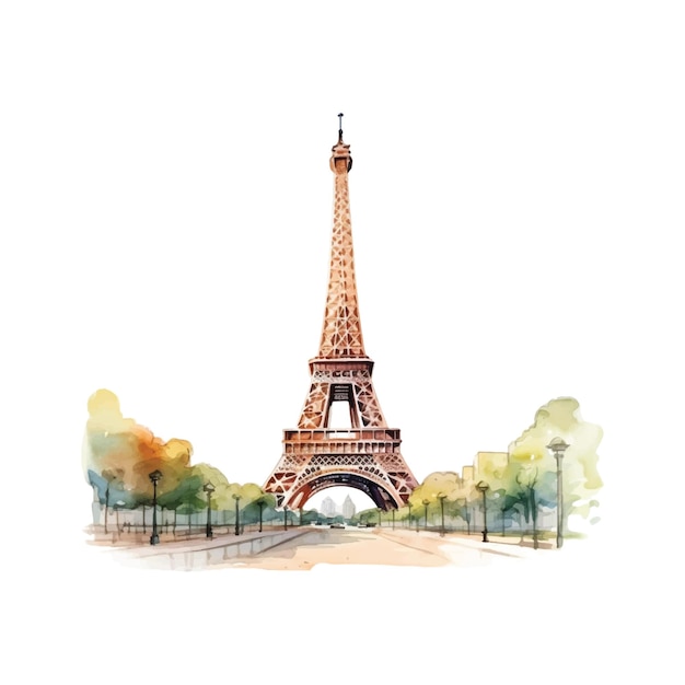 Watercolor Tour Eiffel on white background