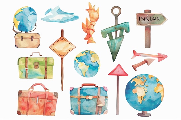 Vector watercolor travel clipart in lacombe style