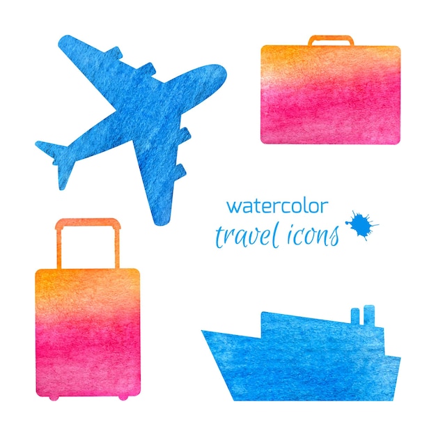 Watercolor travel icons