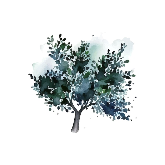 Watercolor tree hand draw vector nature painting