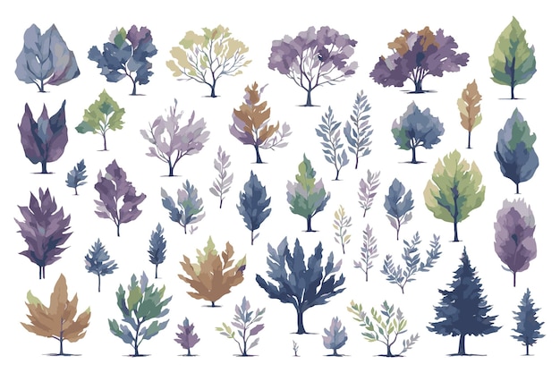 Watercolor trees Clipart Set Realistic leaves Illustrations