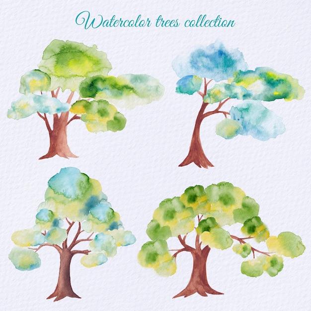 Watercolor trees set