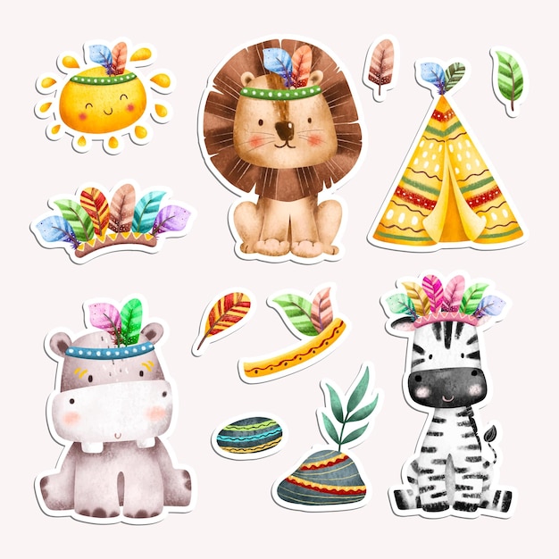 Watercolor tribal safari animals sticker