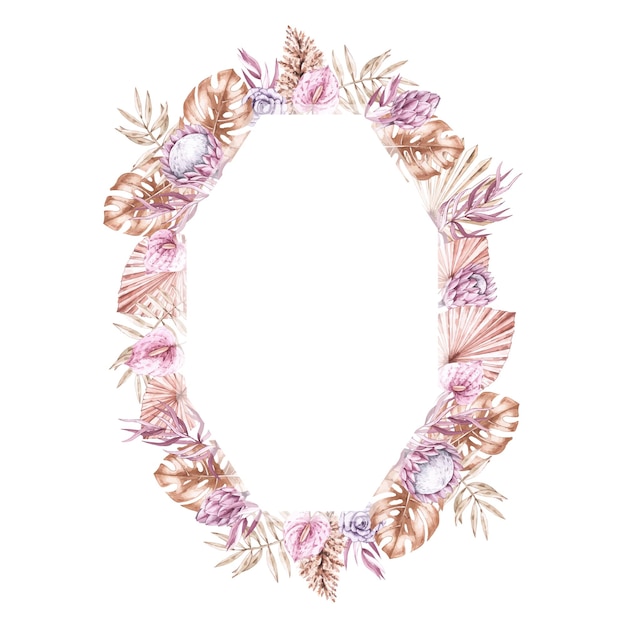 Watercolor tropical boho frames made of flowers