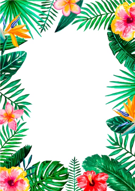 Watercolor tropical floral border frame