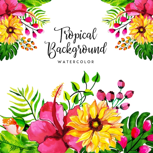 Watercolor Tropical Floral and Leaves Background