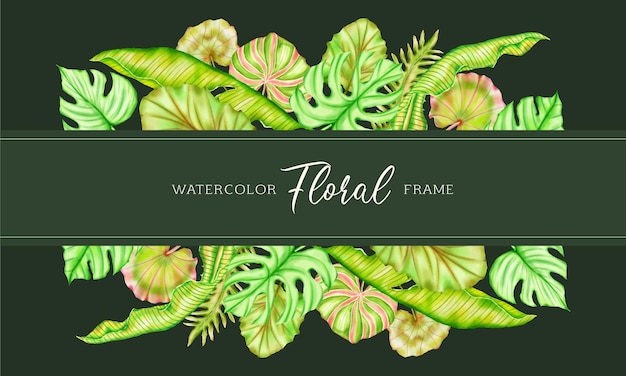 Watercolor tropical leaves frame wedding invitation template