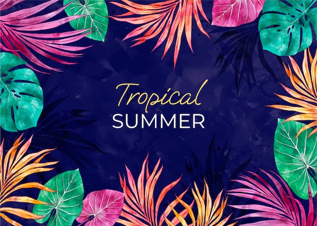 Watercolor tropical summer background with vegetation