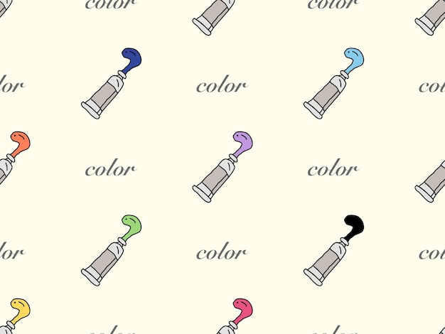 Watercolor tube cartoon character seamless pattern on yellow background