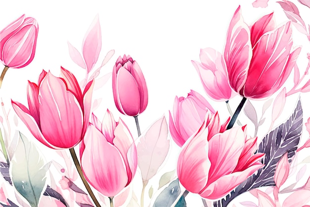 Watercolor tulip flowers for spring or summer holiday