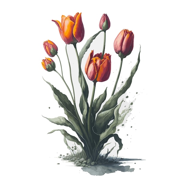 Watercolor tulips a simple vector