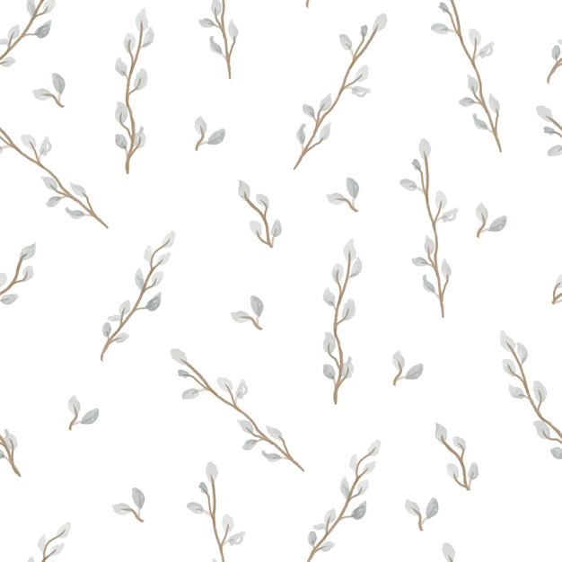 Watercolor twigs pattern Seamless floral texture with branches flower leaves