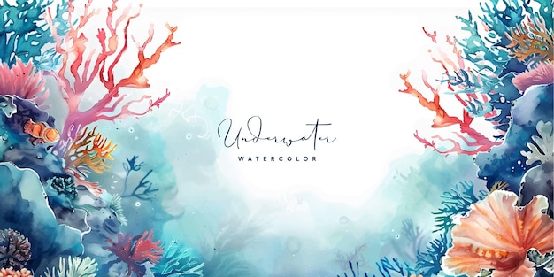 Watercolor underwater frame banner