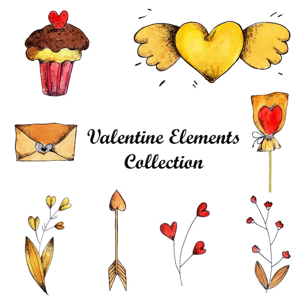 Watercolor Valentine Elements Collection