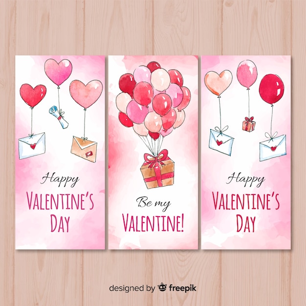 Watercolor valentine's day banner