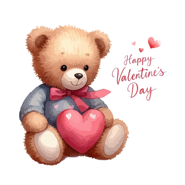 Watercolor Valentines Day card childrens illustration with animal bear