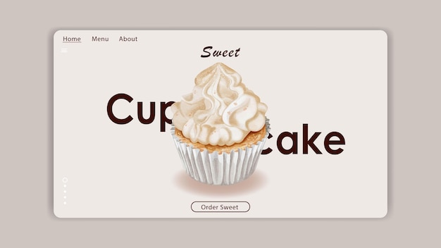 Watercolor of vanilla cupcake website template vector design