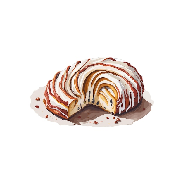 Watercolor vector Babka pastry clipart editable white background