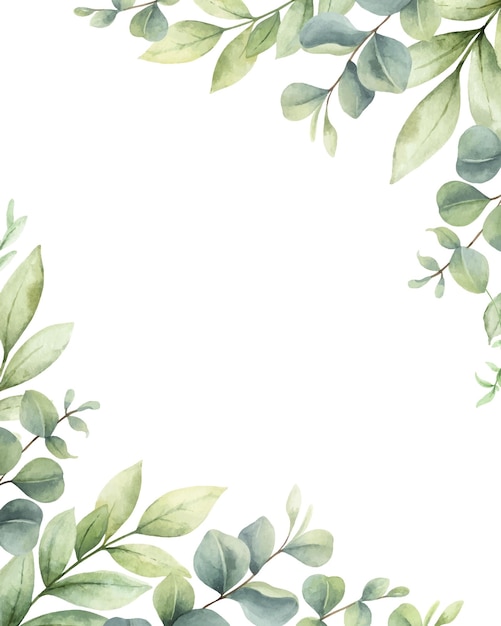 Watercolor vector card of green branches and leaves