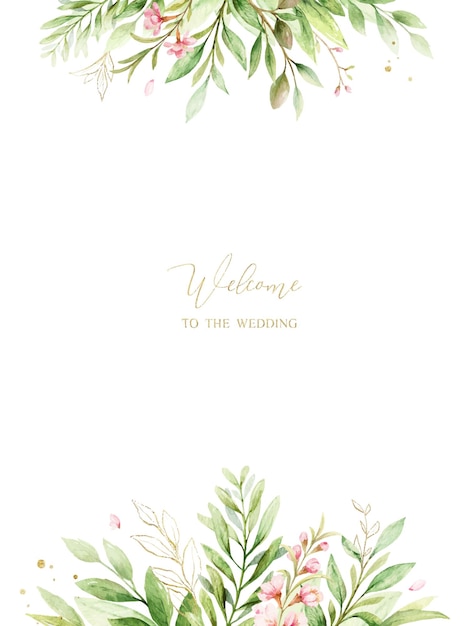 Watercolor vector card of pink flowers and almond leaves