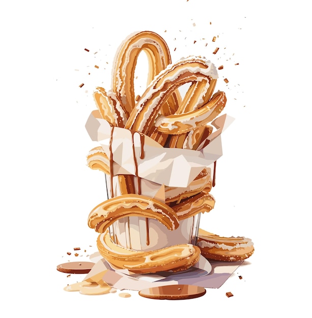 Watercolor vector Churros pastry clipart editable white background