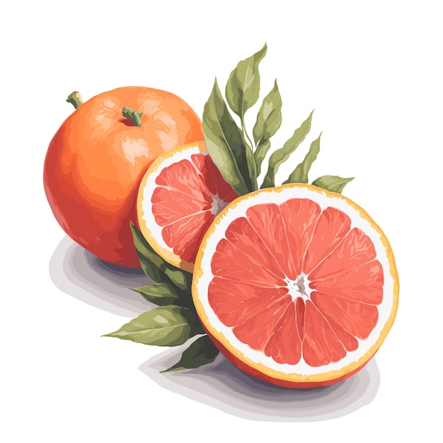 Watercolor vector Flame Grapefruit pastry clipart editable white background