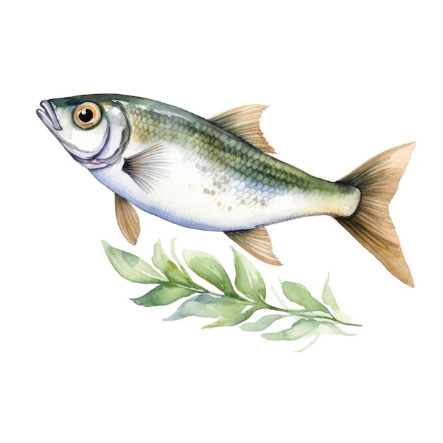 Watercolor vector illustration of a perch on a white background