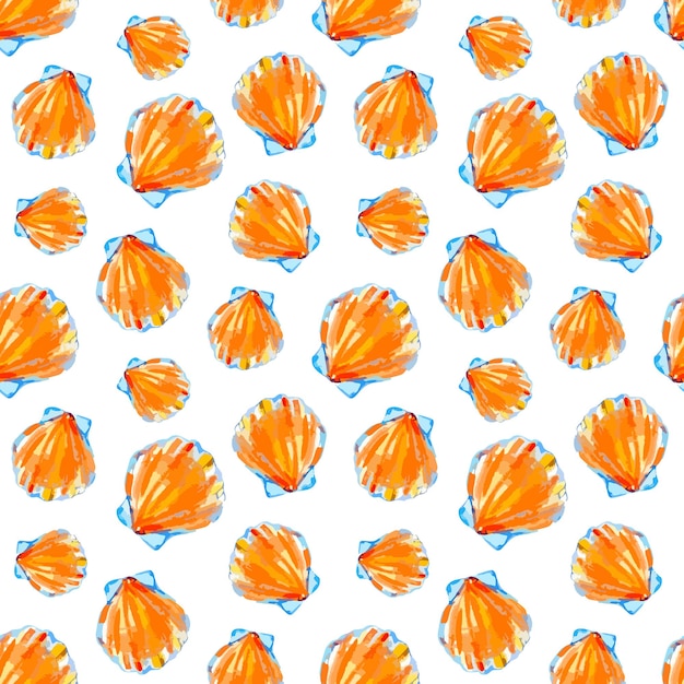 Watercolor vector illustration of seamless pattern with sea shells