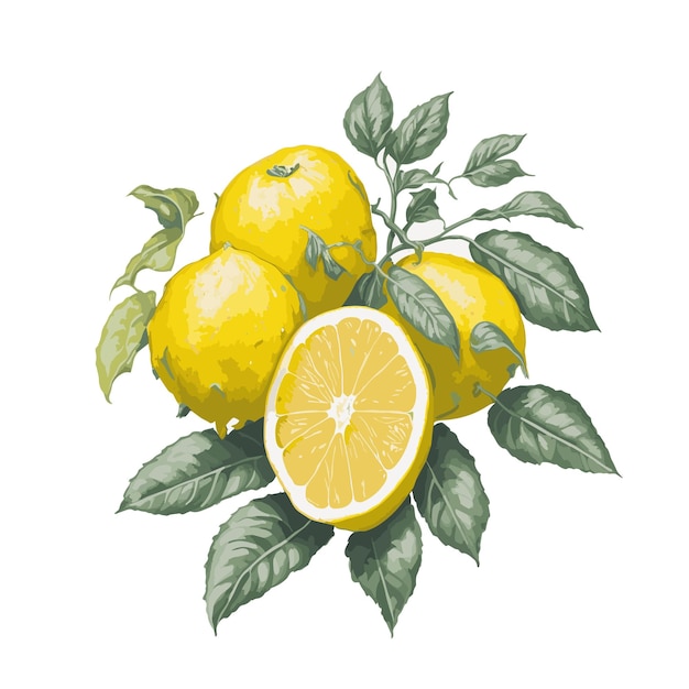 Vector watercolor vector lemon fruits clipart editable white background