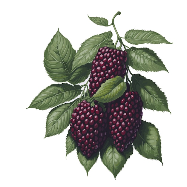 Watercolor vector Loganberry Boysenberry fruit clipart editable white background