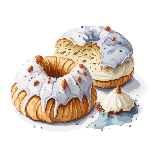 Watercolor vector Pczki pastry clipart editable white background