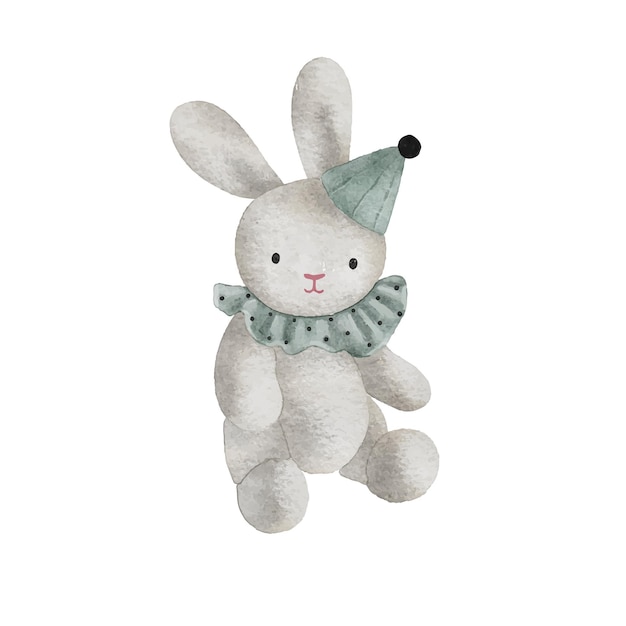 Watercolor vector plush toy bunny isolated on white background