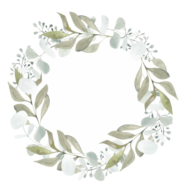 Watercolor vector round wreath with silver dollar eucalyptus