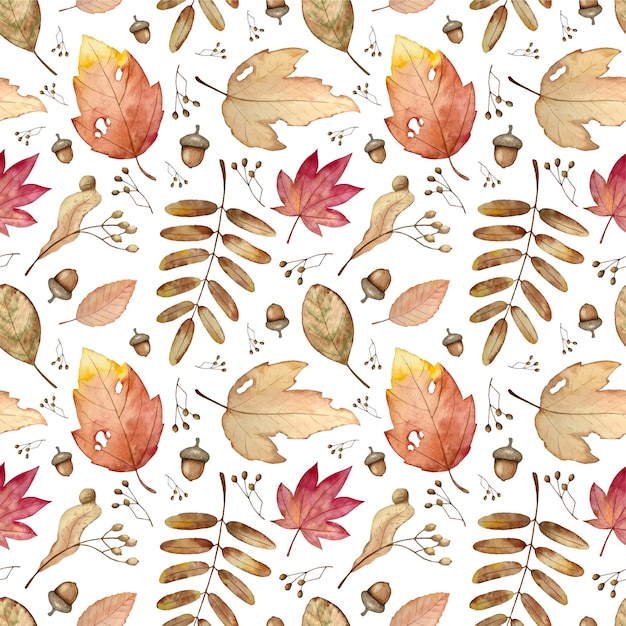 Watercolor vector seamless pattern with autumn leaves