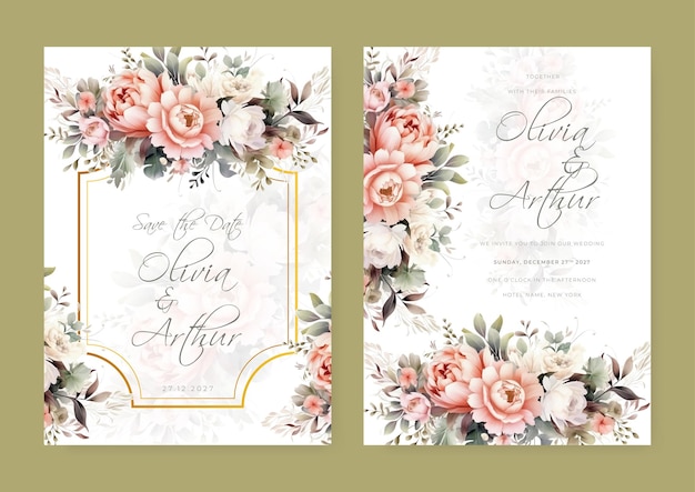 Watercolor vector set of wedding invitation card templates