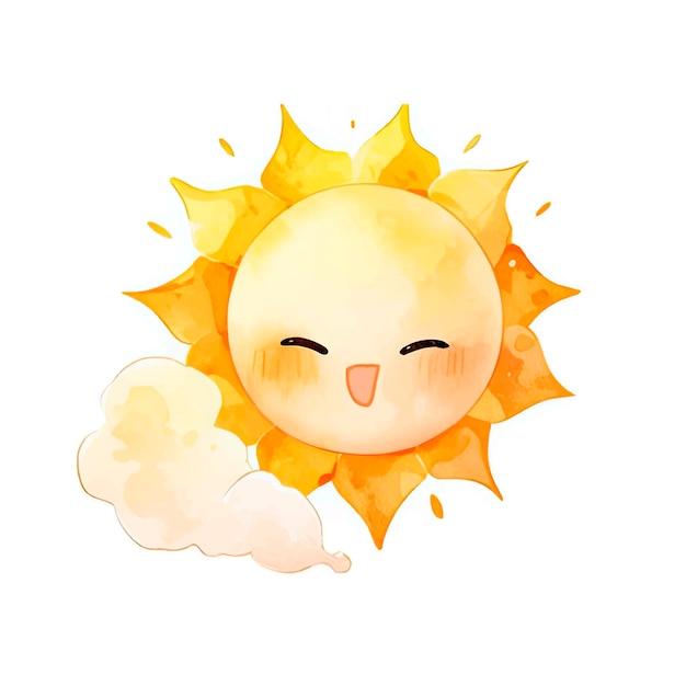 Vector watercolor vector smiling cute sun