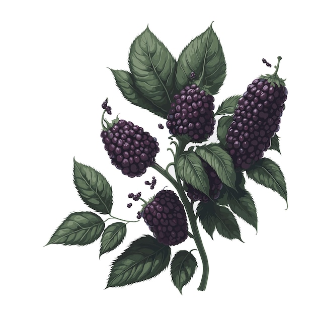 Watercolor vector Thornless Boysenberry fruit clipart editable white background