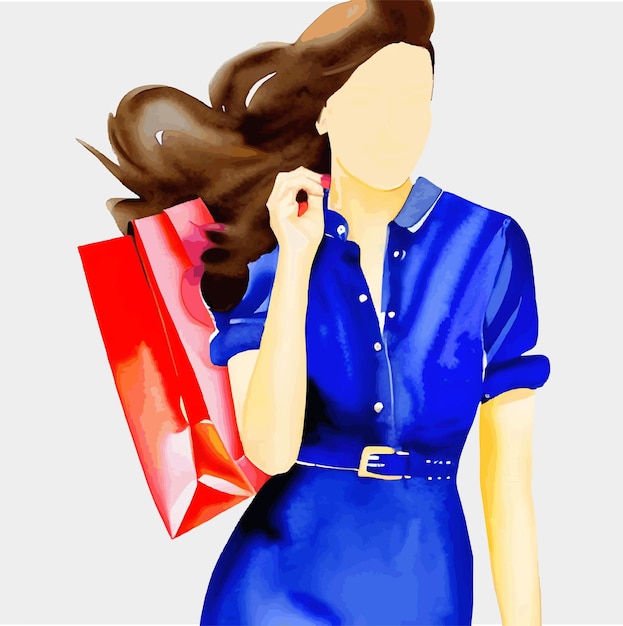 Watercolor vector woman shoping