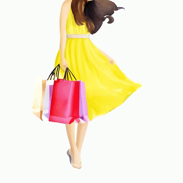 Watercolor vector woman shoping