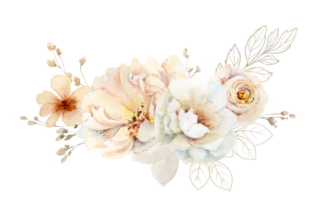 Watercolor vector wreath with flowers and leaves isolated on a white background Trendy delicate light blush of a rose Perfect for greeting cards wedding stationary fashion and decorations