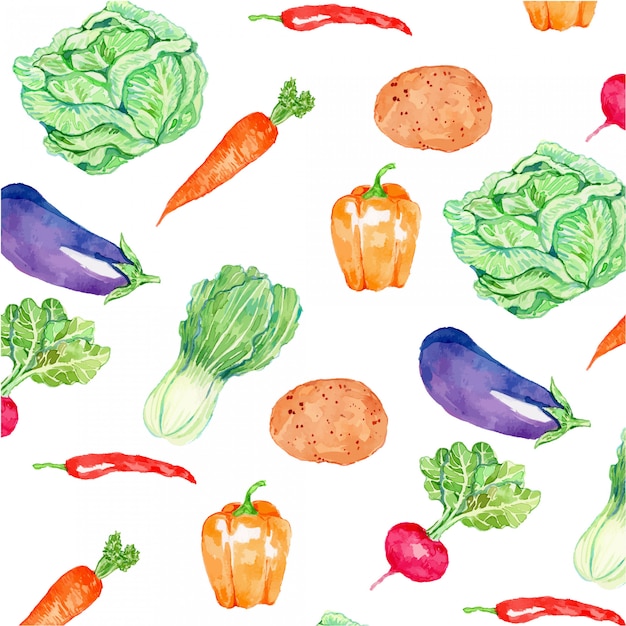  Watercolor Vegetables Seamless Pattern