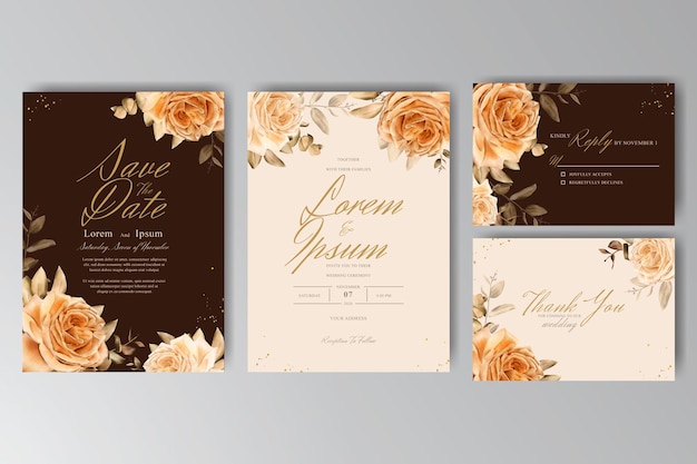 Watercolor wedding card invitation template