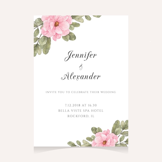 Watercolor wedding design with pink flowers