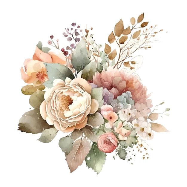 Watercolor wedding floral bouquet illustration blush pink yellow vivid flowers Decorative elements template isolated on white background