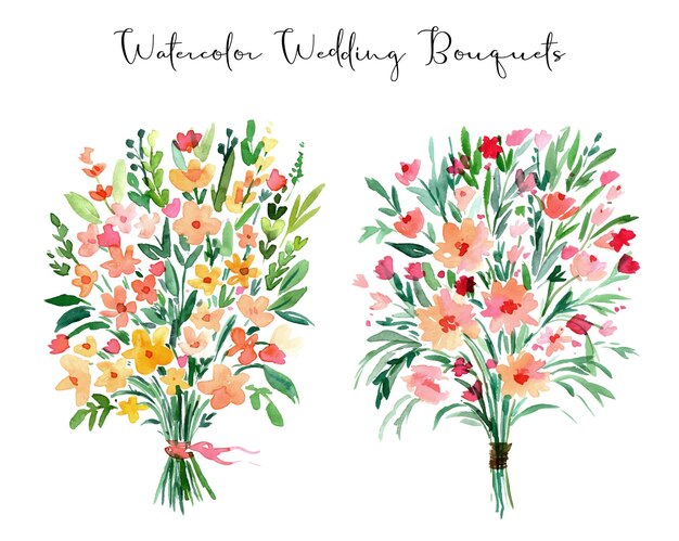 Vector watercolor wedding floral bouquets