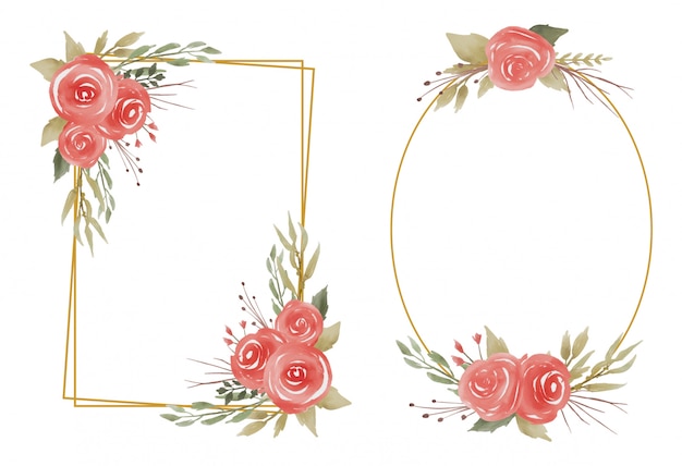 watercolor wedding flower frames and gold borders