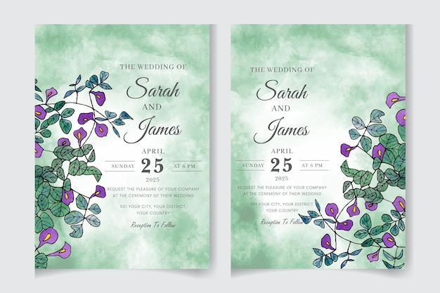 Watercolor Wedding invitation card set with beautiful flower and leaves